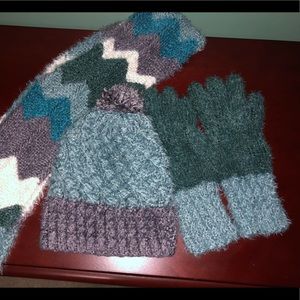 Super soft Hand knitted hat,glove,scarf combo